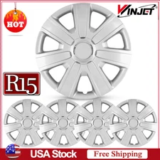 Set of 4 15" Silver Wheel Covers Snap On Full Hub Caps fit R15 Tire & Steel Rim