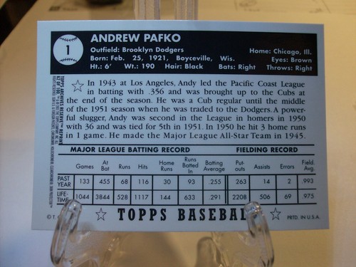 2001 Topps Archives Reserve Baseball Card #62 Andy Pafko '52 (82779) - Picture 2 of 2