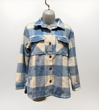 Members Mark Girls Blue Plaid Shacket Pockets Relaxed Fit Sz XL 14-16