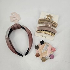 Hair Accessories Bundle Knot Headband Claw Clips Mini Clips Pink Glitter NEW