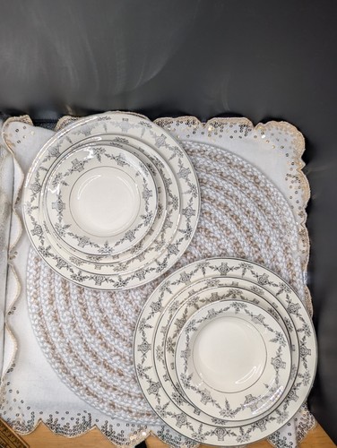Vintage Taylor Smith & Taylor 1825 Pattern Platinum Floral Swags 4 Piece Sets - Picture 16 of 17
