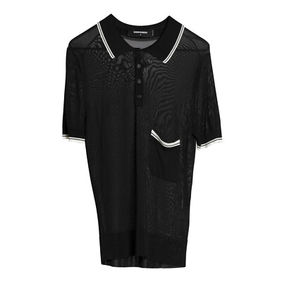 rrp  1,350 DSQUARED2 (Italy) Rib Stitch Viscose Polo Shirt Black : S L