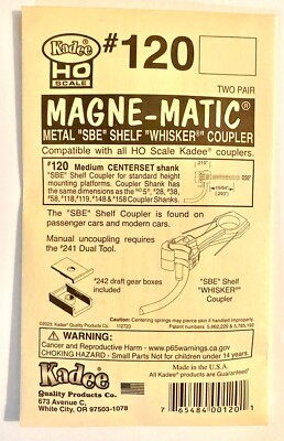 Kadee HO Scale #120 SBE Bottom Shelf Whisker Metal Couplers w /boxes  2 Pair NEW