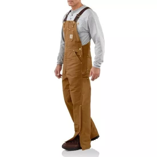 Carhartt Mens Duck Bib Overalls 46W x 34L Quilt Lined Knee Pads