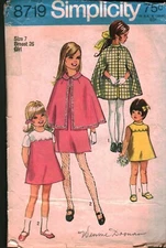8719 Vintage Simplicity Sewing Pattern Girls 1970s Cape Two Lengths Dress OOP 7