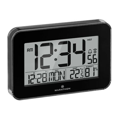 Marathon CL030060BK Schwarz Design Wanduhr Uhrzeit Uhr Raumtemperatur Zeit