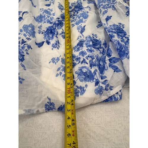 AQUA Floral Midi Dress Smocked Tie Strap Tiered Casual Summer White Blue L - Picture 9 of 9