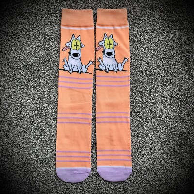 SPUNKY ROCKO'S MODERN LIFE SOCKS peach orange purple retro cartoon dog MEN ADULT