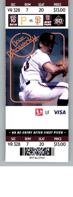 Pittsburgh Pirates vs San Francisco Giants 8/10/2018 Full Ticket - Dave Dravecky