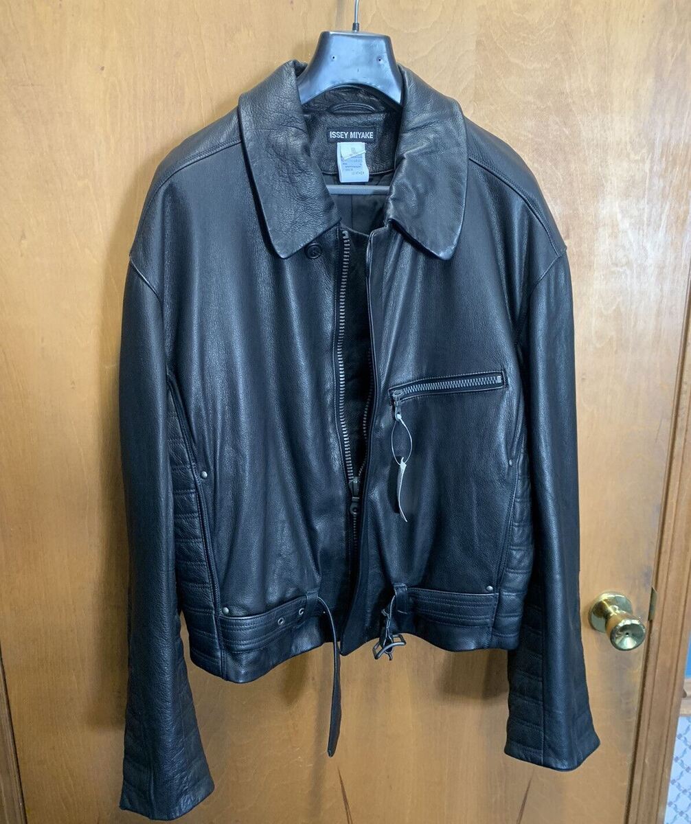 Vintage Issey Miyake Men Leather Biker Jacket Black Size Vintage Issey Miyake Men Leather Biker Jacket Black Size