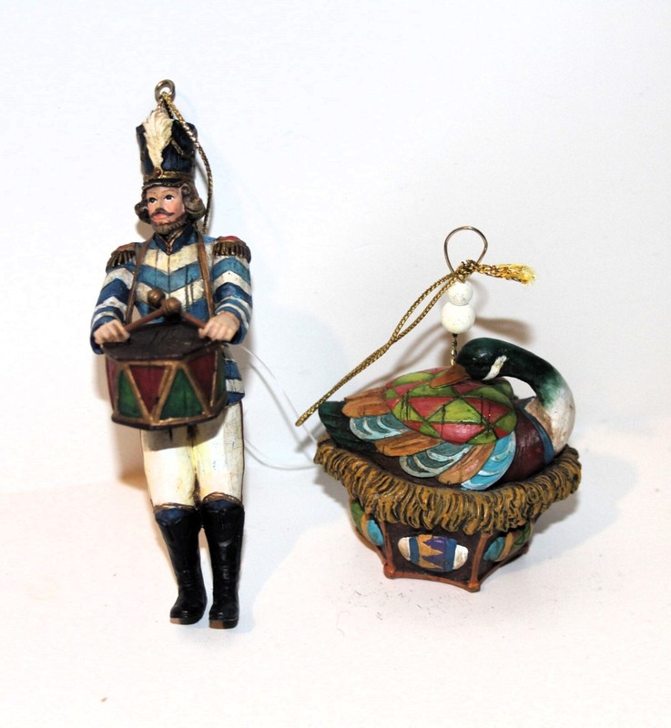 2 KIRKLAND 12 Days of Christmas ORNAMENTS 6 GEESE A Laying & 12 DRUMMER Drumming