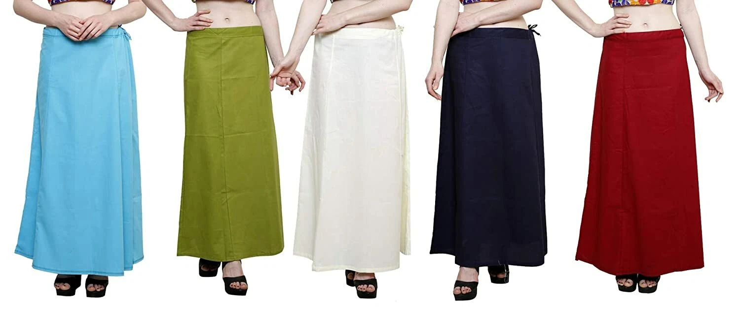 Women Pure Cotton Petticoat Saree Underskirt Free Size Petticoat Set 5Pcs