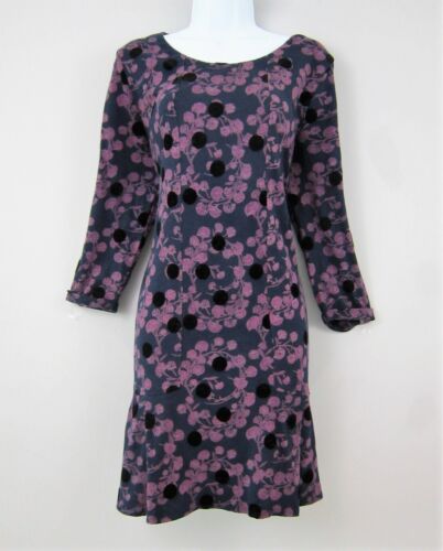 White Stuff Floral Purple Dress 12 with 3/4 sleeves Cotton Flare to hem - Picture 1 of 8