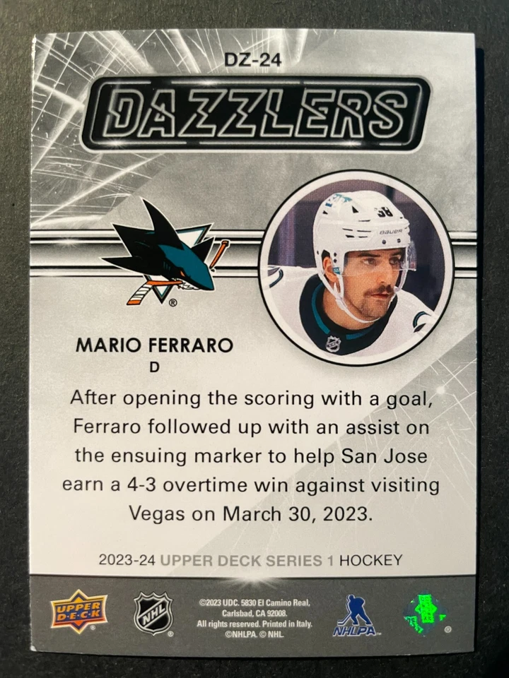 Mario FERRARO 2023-24 Upper Deck Series 1 Dazzlers Orange #DZ-24 - Image 2 of 2