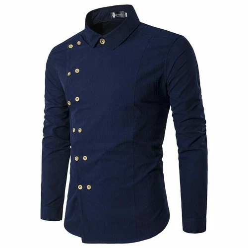 Camisa para Hombres Doble Pecho Prendas para el torso Manga Larga Calce Ajustado Liso Western Blusas - Imagen 17 de 21