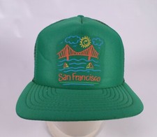 San Francisco Hat Cap Golden Gate Bridge Sailboat Snapback Trucker Green Vtg