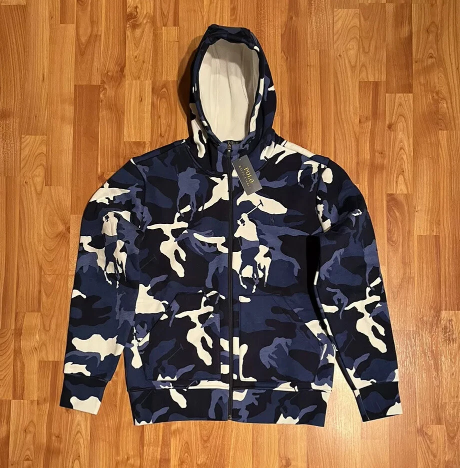 NEW MEN'S POLO RALPH LAUREN PONY CAMO FLEECE HOODIE BLUE | eBay