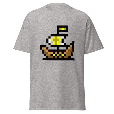 Adult Unisex Retro Pixel Art Ship T-Shirt