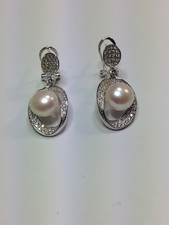 ORECCHINI IN ARGENTO 925 OMEGA FANTASIA ZIRCONI E PERLA VERA (AMFO0273)