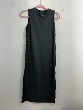 Womans Cetta Fitted Midi Pencil Style Party Dress Medium Black Sleeveless Sheer 