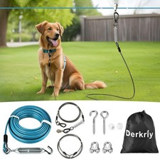 Dog Runner 200FT Heavy Duty Zipline Trolley Cable Large Dogs Up to 250lbs