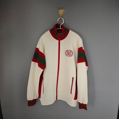 Gucci Off White GG Embroidered Web Stripe Zip Up Track Jacket