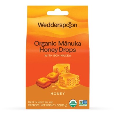 8/28 Wedderspoon Organic Manuka Honey Drops, Honey & Echinacea, 20 Count (Pack o