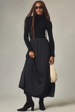 Anthropologie Thea Long-Sleeve Twofer Maxi Dress Black Sz S Elegant Holiday