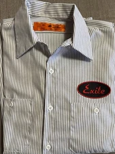 Exile Cycles Mens L Red Kap, Button Front Short Sleeves Striped Shop Shirt, NWOT