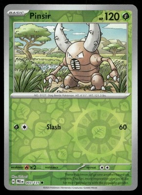 Pinsir 003/131 Common Prismatic Evolutions Pokemon Reverse Holo Near Mint
