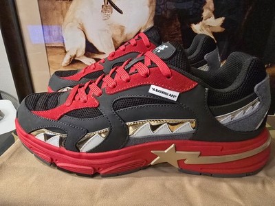 A BATHING APE BAPE SHARK STA #1 1K20191301 Black / Red Sneakers Mens US Sz 12