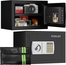 Safety Box 1.0 Cu Ft Stack on Safe Cash Safe with Key and Digital Keypad