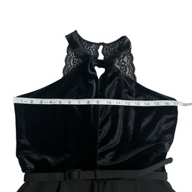 Spence Jumpsuit Womens 10 Black Velvet Keyhole Halter Lace Back Belted Straight