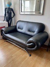 Black PU Leather "Nena" 2 Seater Double Sofa 175cm x 82cm | Wandsworth London
