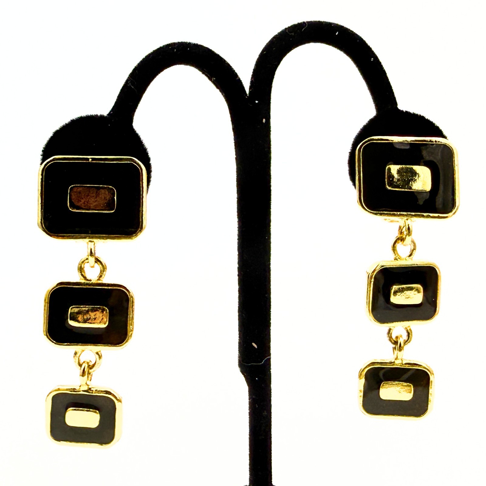 High End Rectangular Gold Plated Black Enamel Lin… - image 5
