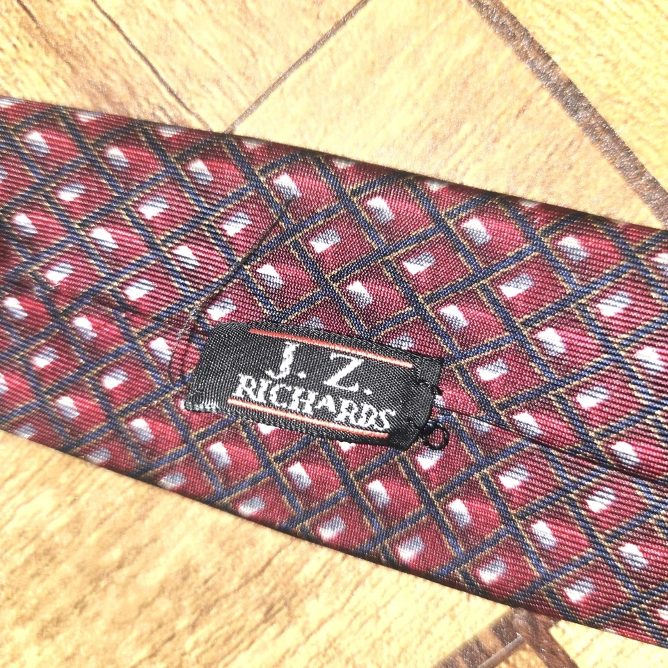 Corbata de seda vintage parisina JZ Richards borgoña hecha en EE. UU. Foto 3 de 4