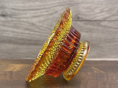 Degenhart Orange Glass Large Star Dewdrop Pattern Salt Cellar UV React Vintage - Picture 6 of 17