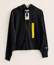 Champion Women  s Black Fleece Full Zip Hooded Hoodie w/ Pockets Size M