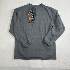 VTG Disney Store Mickey Mouse Band Grey Long Sleeve Henley Shirt Men's Medium