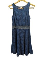 Alya Navy Blue A-line Lace Midi Dress Embellished Waistband- Size Medium