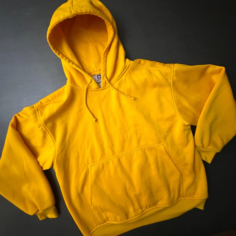 Vintage 90s Franklin Hoodie Mens Large Yellow Thermal Lined Waffle Faded Boxy - Image 2 of 4