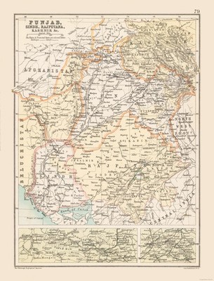 Historic Map - Punjab India Pakistan - Bartholomew 1892 - Vintage Wall Art