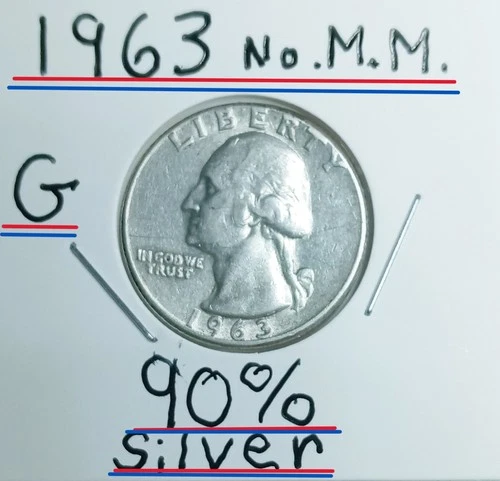 1963 (P) Washington Quarter VG Condition 90% SilverLook @ Liberty on Rim Look @