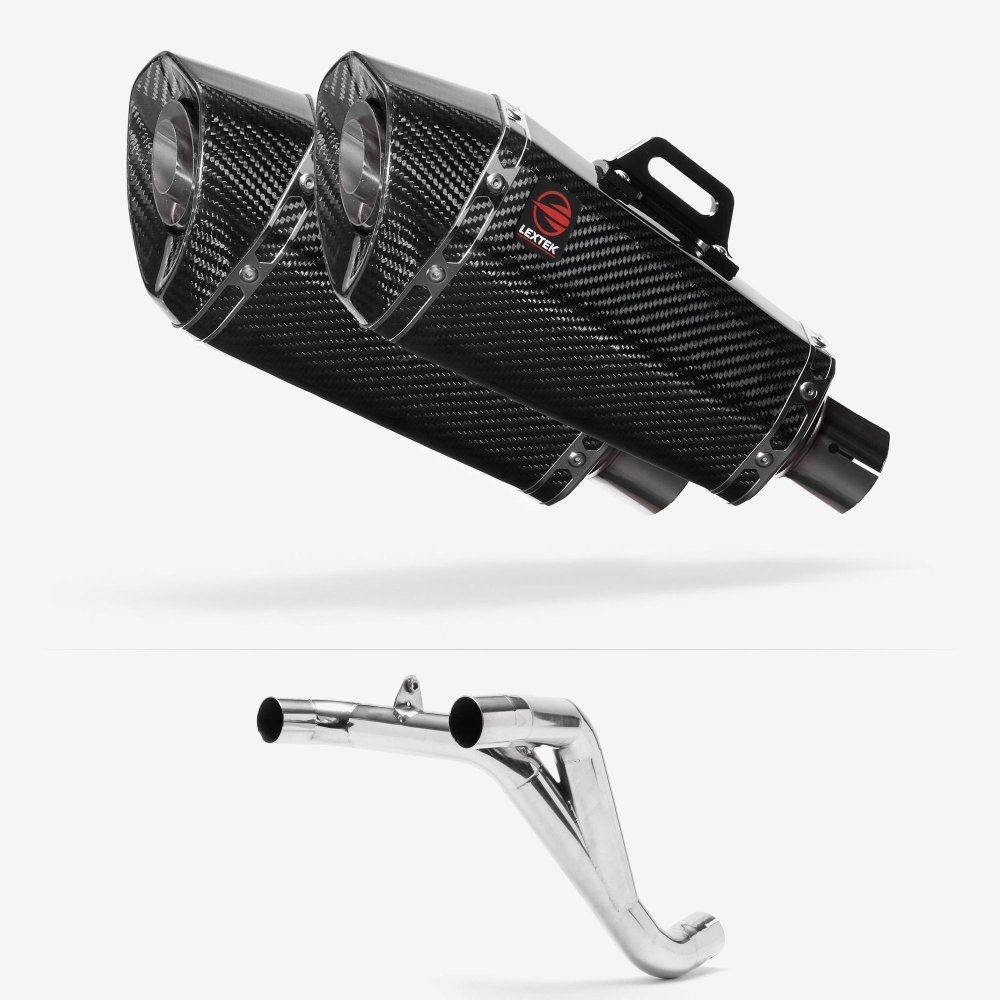 Lextek XP8C Carbon Fibre Exhaust 210mm Twin Underseat with Link Pipe