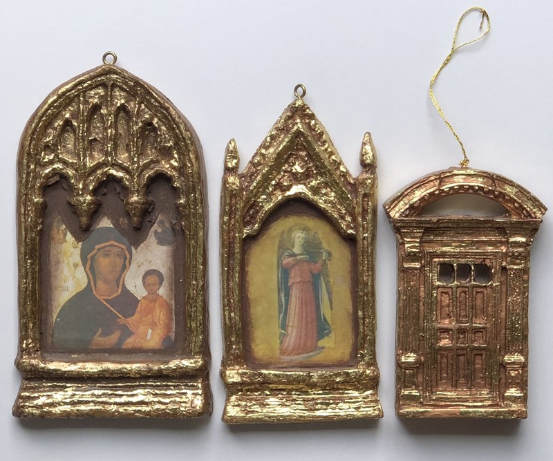 3 Qty Orthodox Byzantine Icon Virgin Mary Child Grand Tour Roman Portico