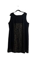 Tahari Dress Sz 22W Black/Gold Round Neck Abstract Design Worship Office Formal