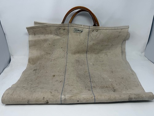 Vintage LL Bean Tan Canvas Firewood Wood Log Carrier Carry Tote Tag