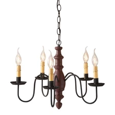 "COUNTRY INN" 5 ARM WOODSPUN CHANDELIER in AMERICANA RED USA HANDCRAFTED