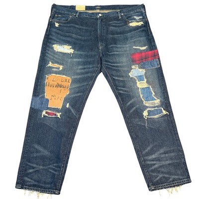 NWT Polo Ralph Lauren Varick Slim Straight Distressed Patchwork Jeans 46B x 30