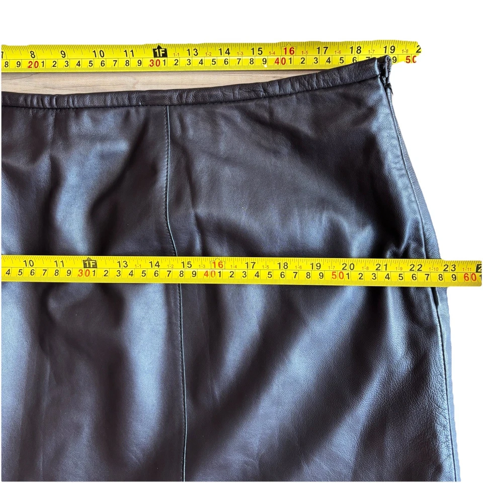 ALFANI Women 16 Chocolate Real Leather Skirt Peplum Hem A-line Soft Fitted Tulip - Image 3 of 4